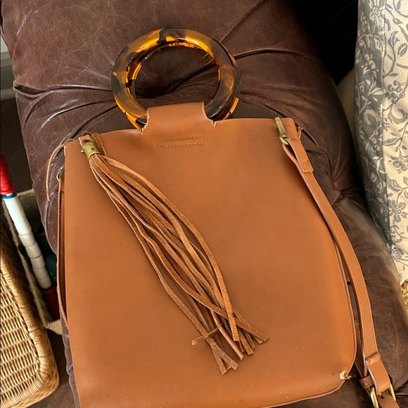 Anthropologie Tan Handbag with Tortoise Shell Handle - Picture 1 of 3